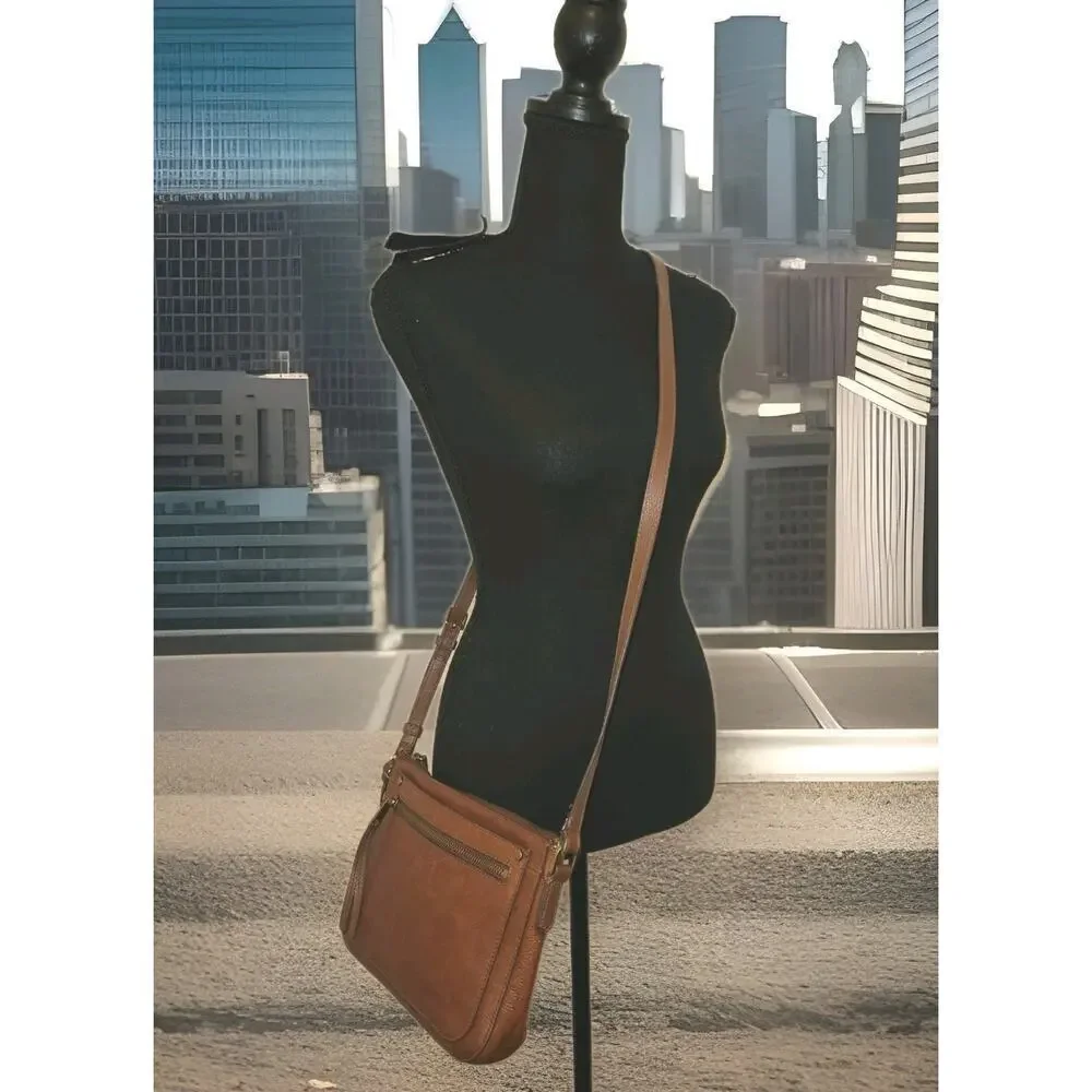 Fossil Brown Leather Crossbody Bag 10x7x2